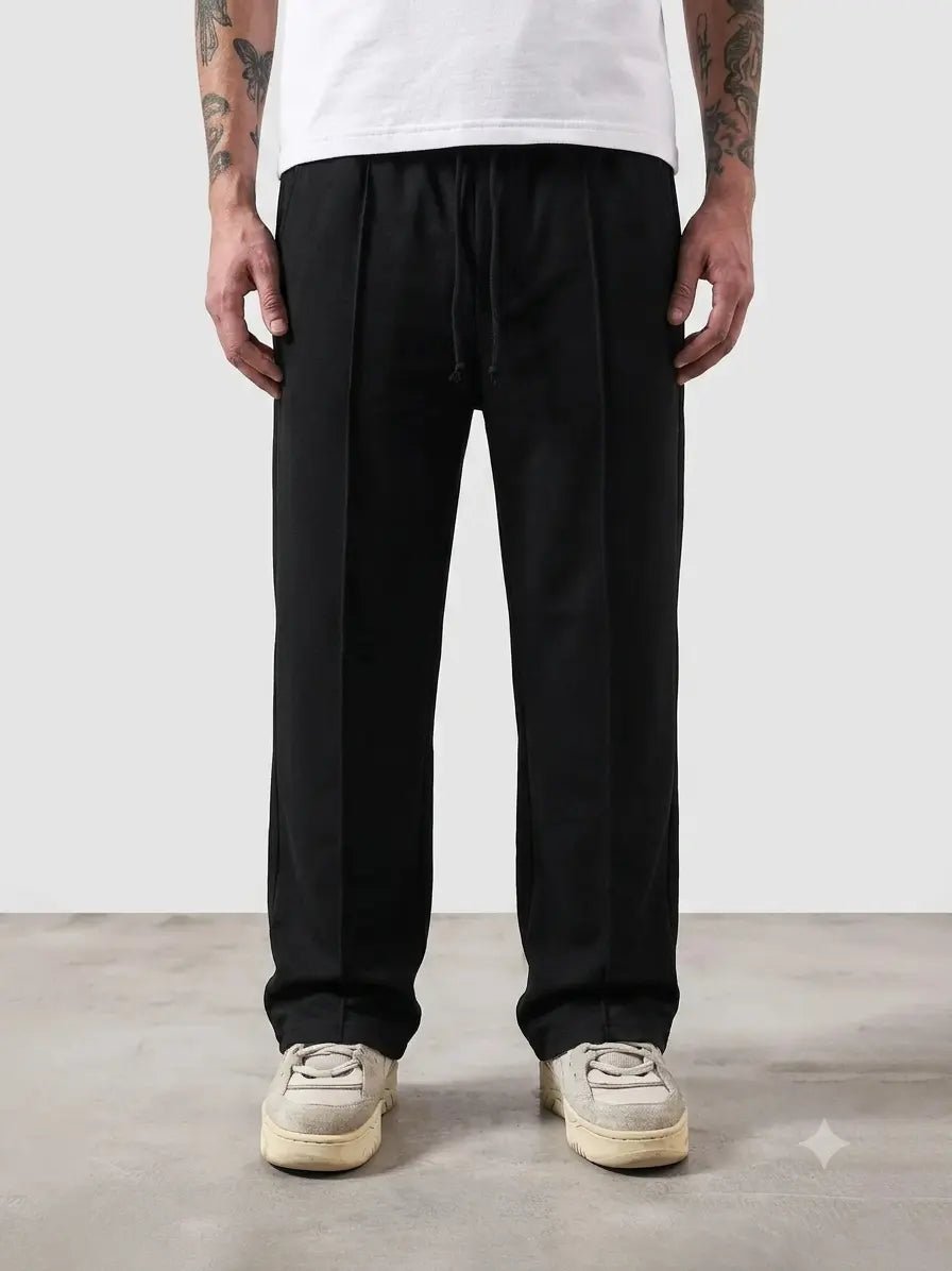 Premium Pure Cotton Baggy Black Straight-Fit Trousers - Swanah.Store