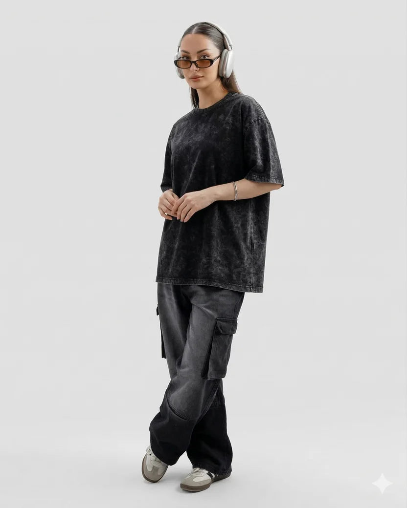 Acid Wash Black Oversized Tee