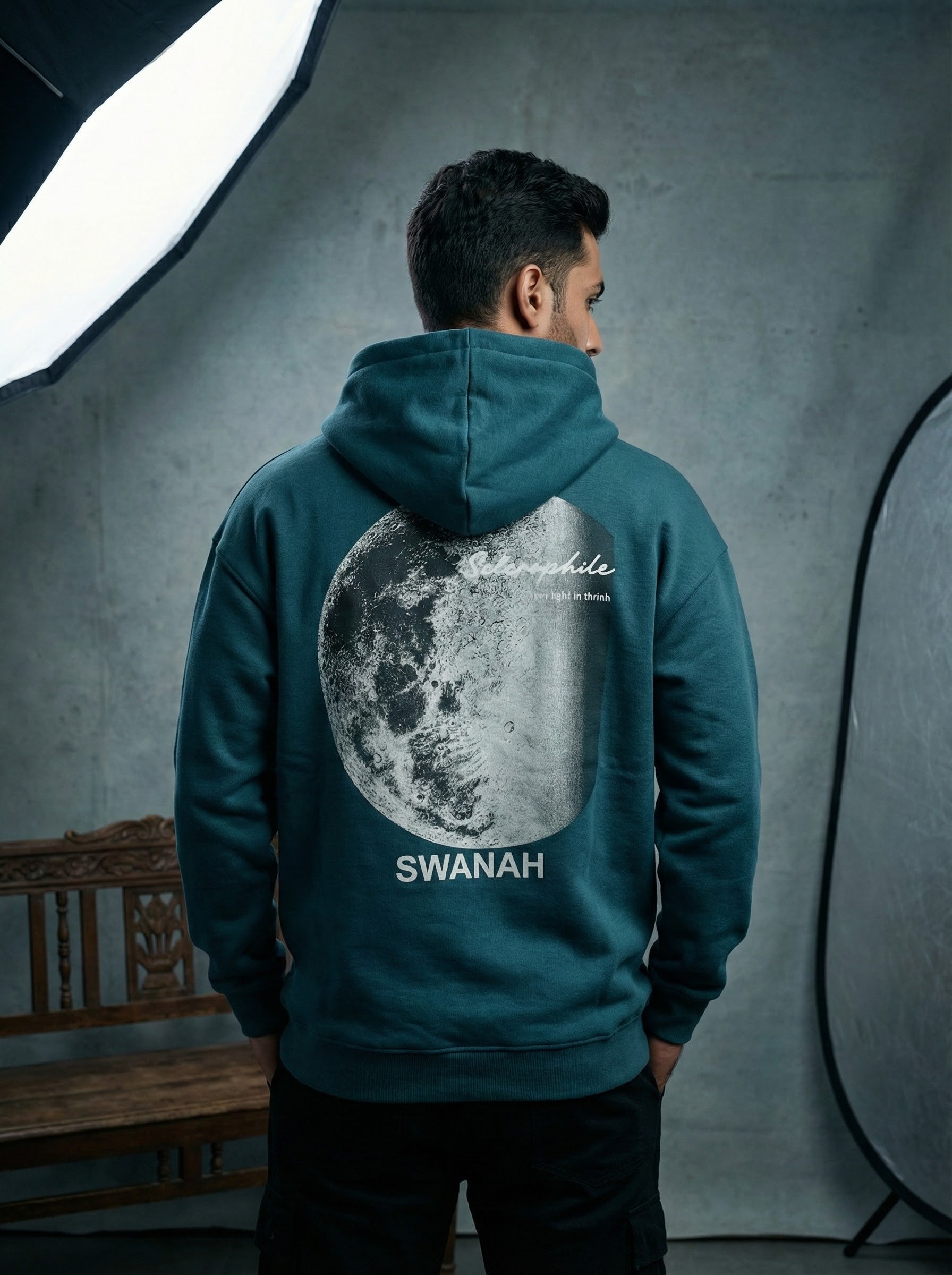 SWANAH Celestial Moon Graphic Dropshoulder Hoodie(300 GSM)
