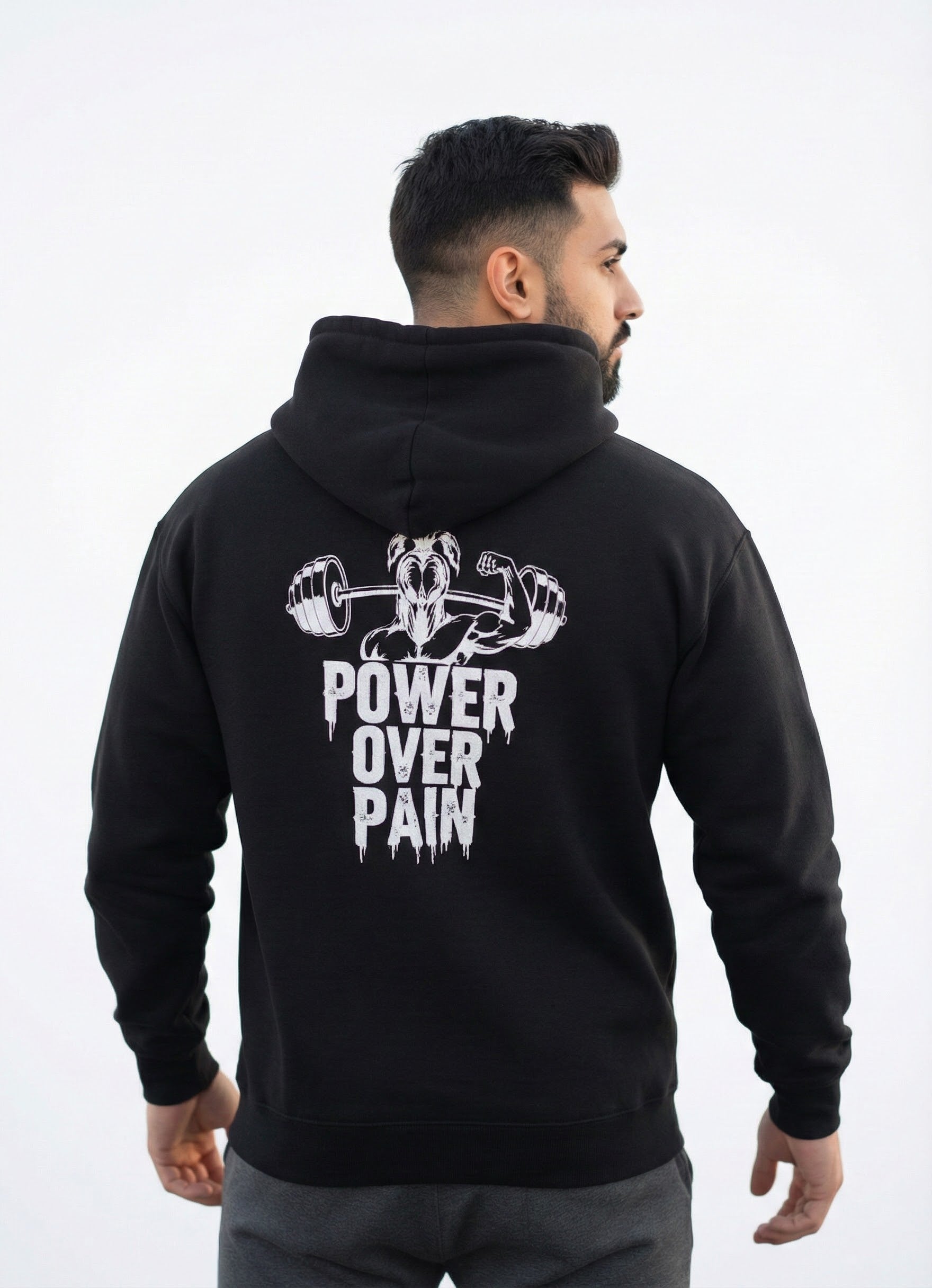 Black Drop Shoulder Hoodie -  Back Graphic Pullover(300 GSM)