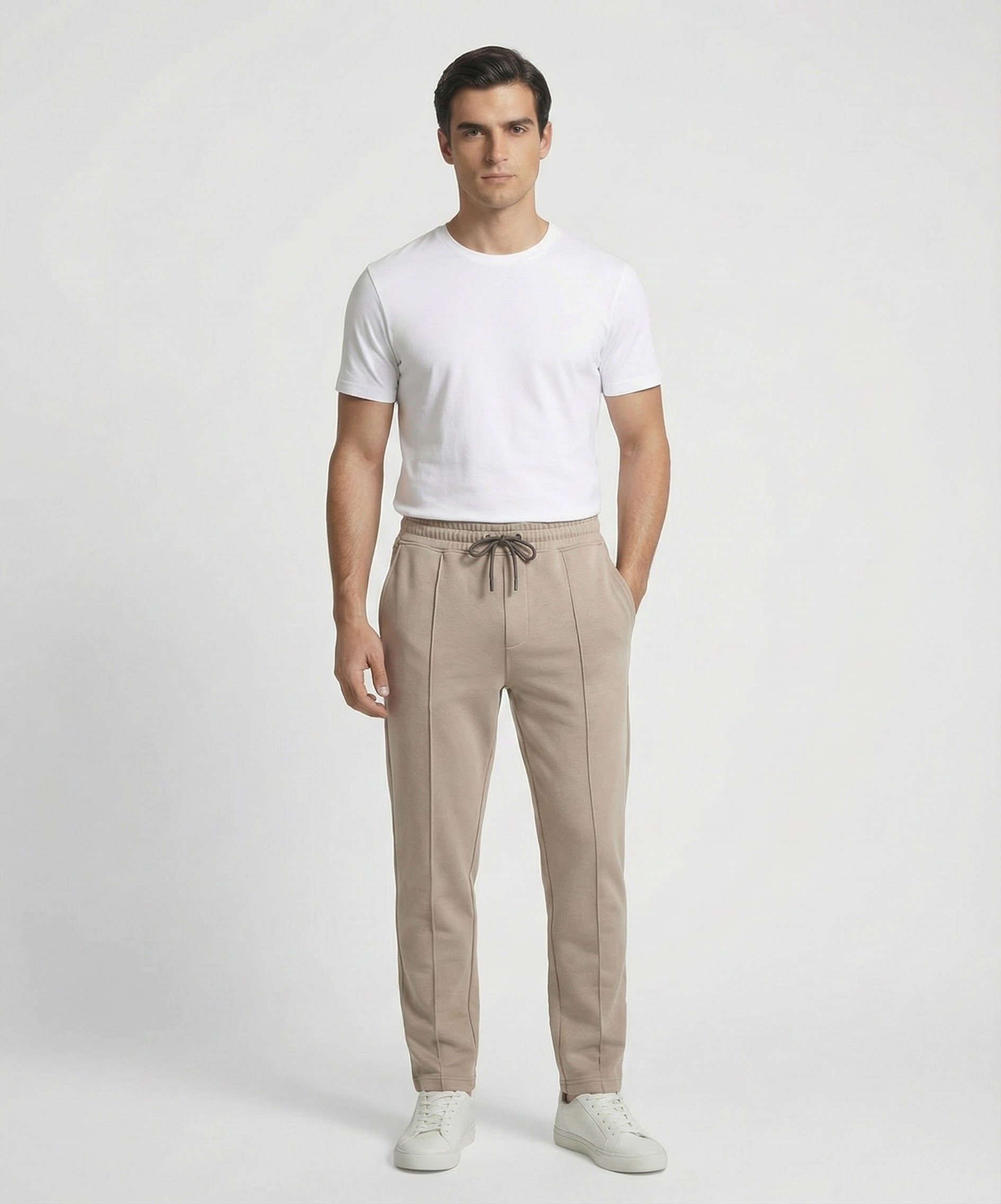 Beige Cotton Fleece Winter Trousers – Relaxed Fit