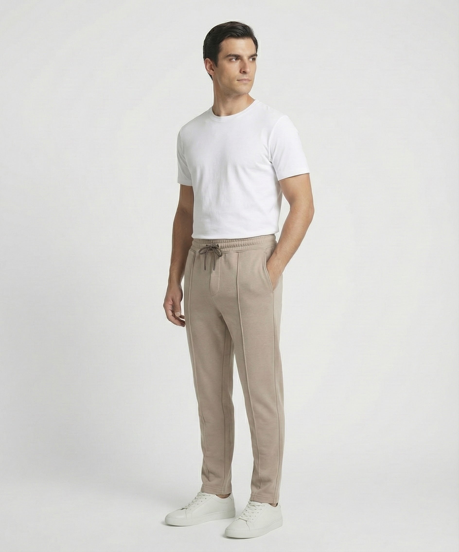 Beige Cotton Fleece Winter Trousers – Relaxed Fit