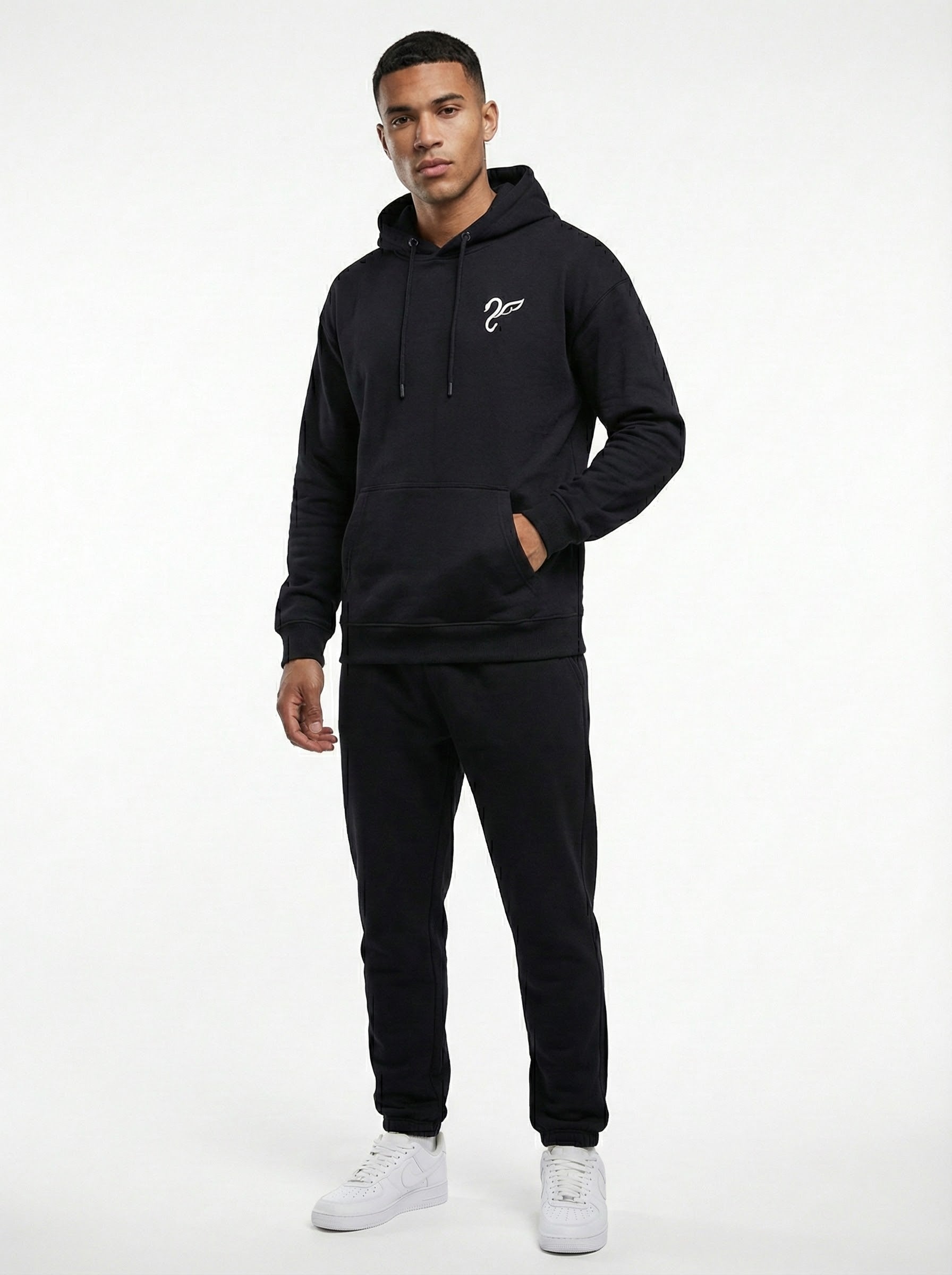 Black Drop Shoulder Hoodie -  Back Graphic Pullover(300 GSM)