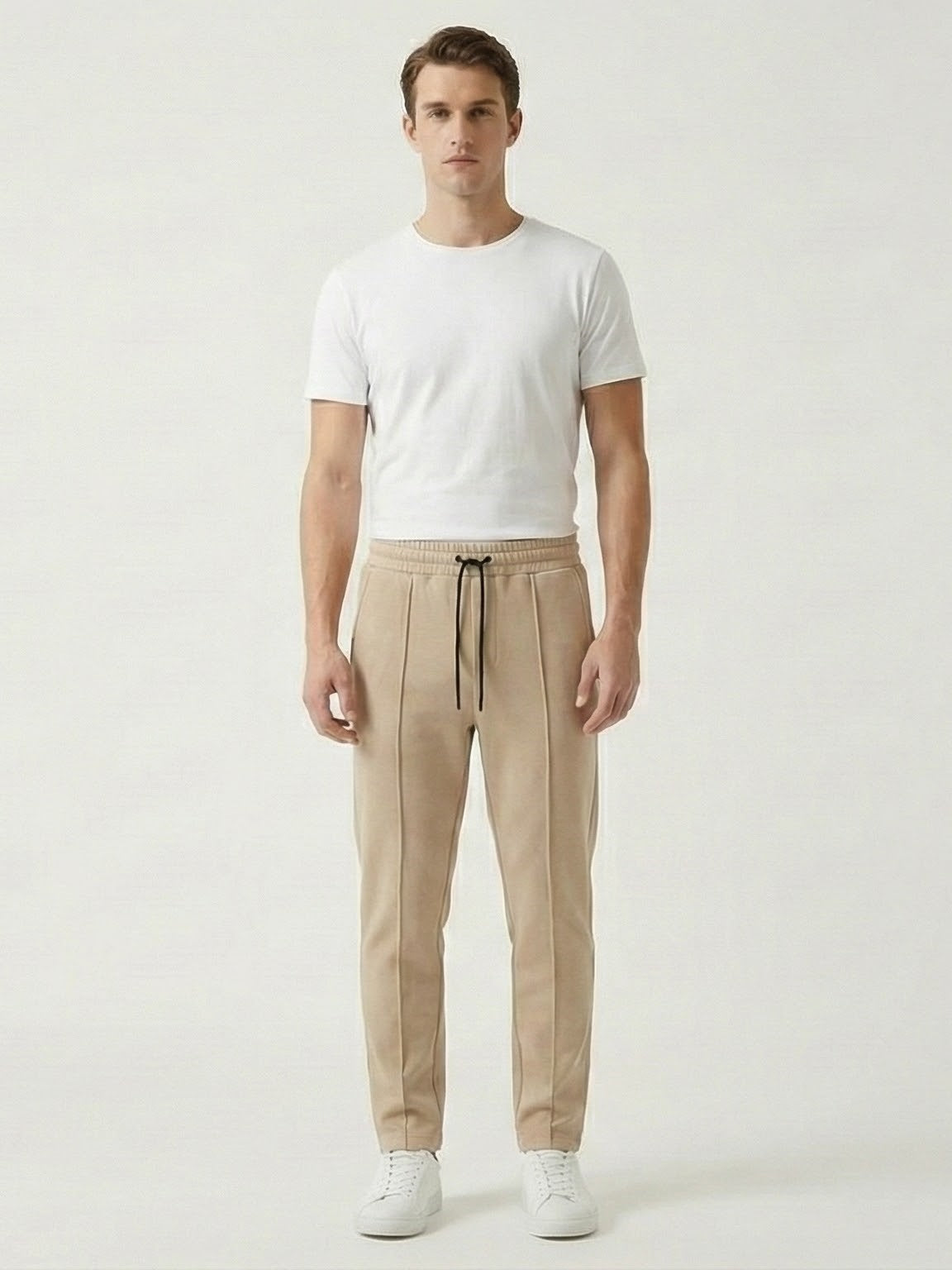 Stone Cotton Fleece Winter Trousers – Relaxed Fit