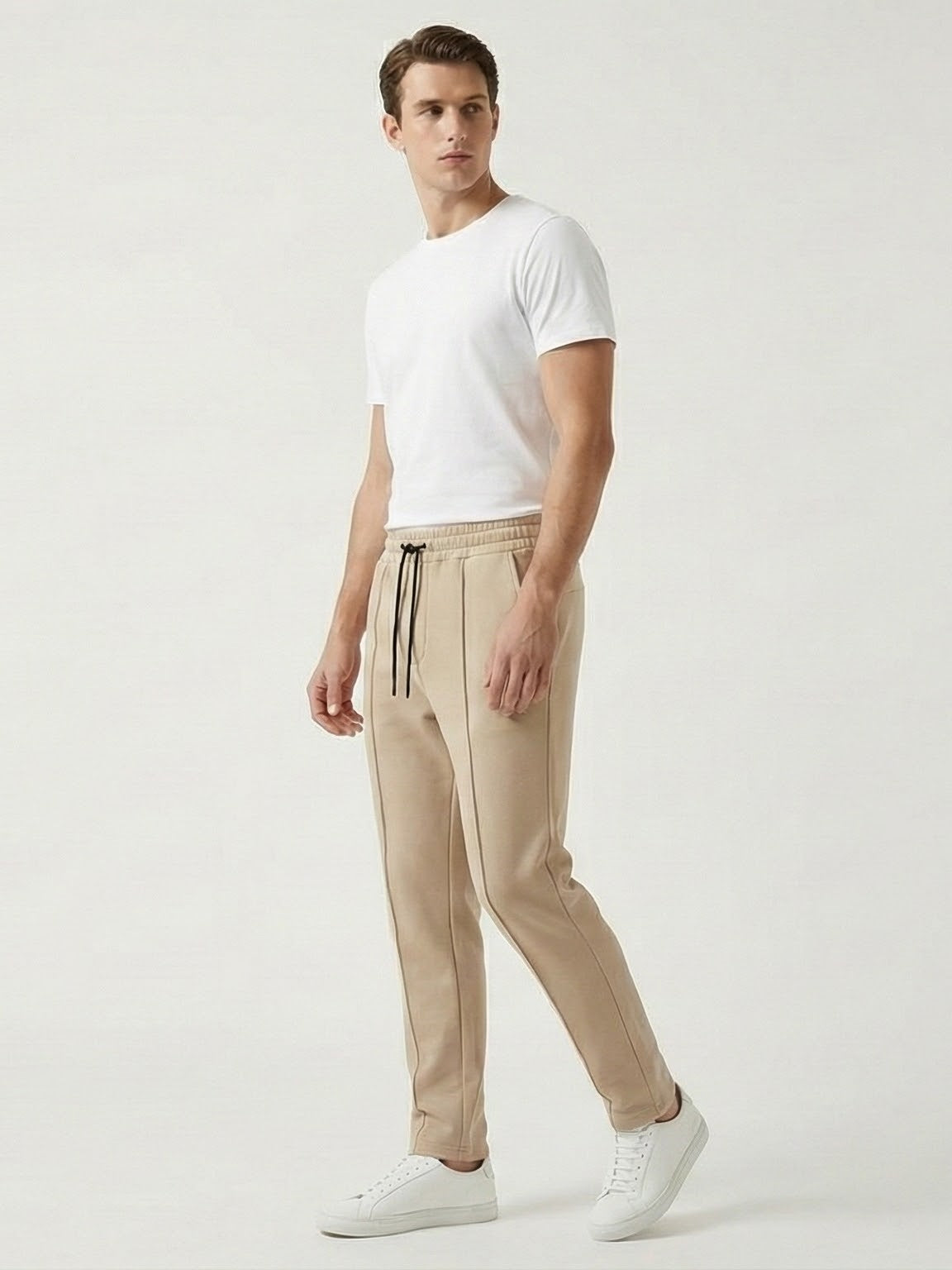 Stone Cotton Fleece Winter Trousers – Relaxed Fit