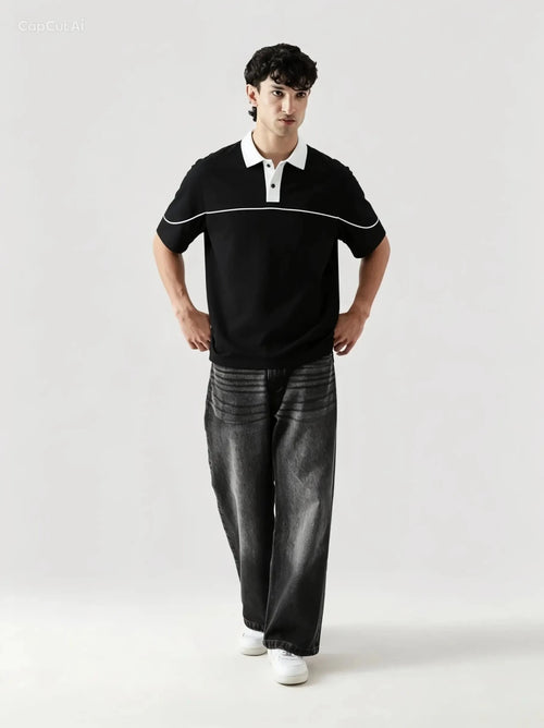 Monarch Polo — Black & White Contrast Collar - Swanah.Store