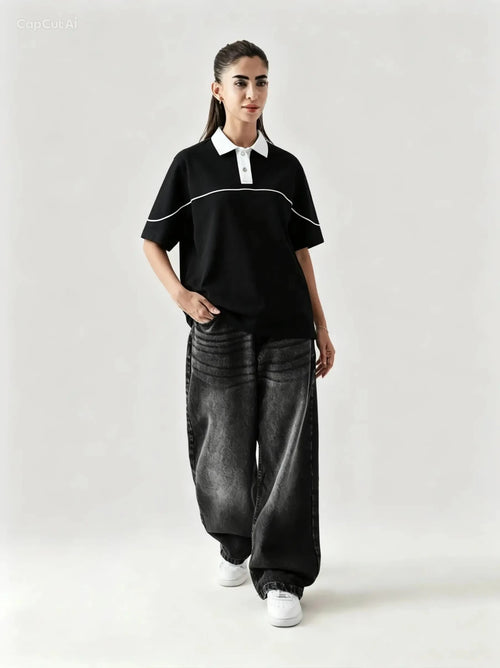 Monarch Polo — Black & White Contrast Collar - Swanah.Store