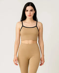 Athletic Cropped Cami Top with Black Piping | Beige Tan Gym Tee