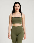 Athletic Cropped Cami Top with Black Piping | Olive Green Gym Tee