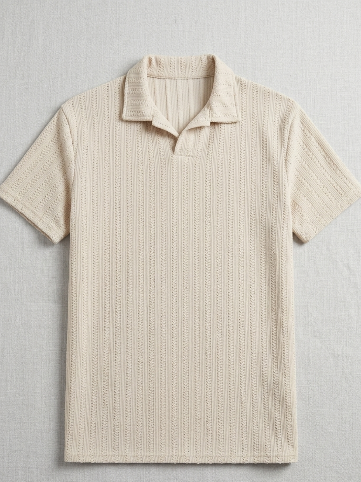 Swanah Men's Premium Textured Knit Polo Shirt - Cream Beige
