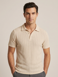 Swanah Men's Premium Textured Knit Polo Shirt - Cream Beige