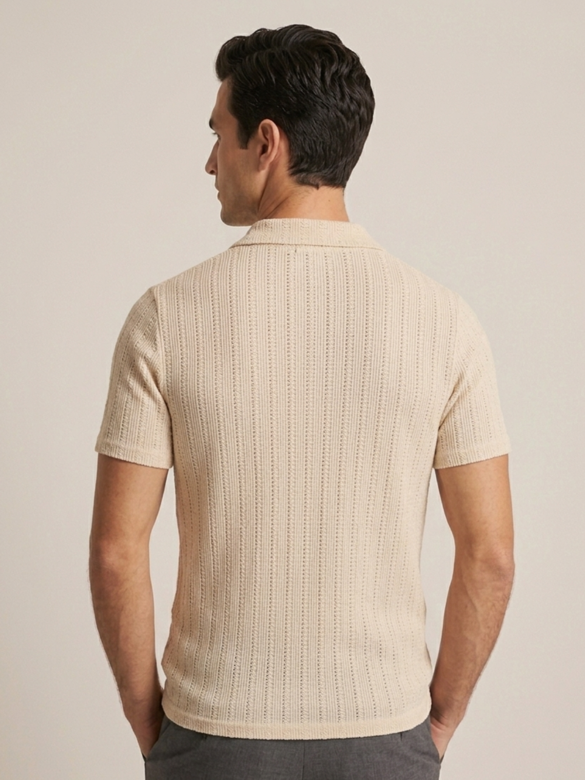 Swanah Men's Premium Textured Knit Polo Shirt - Cream Beige