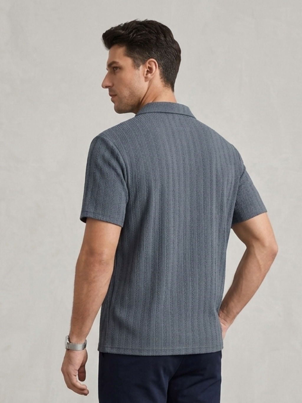 Swanah Men's Premium Textured Knit Polo Shirt - Grey