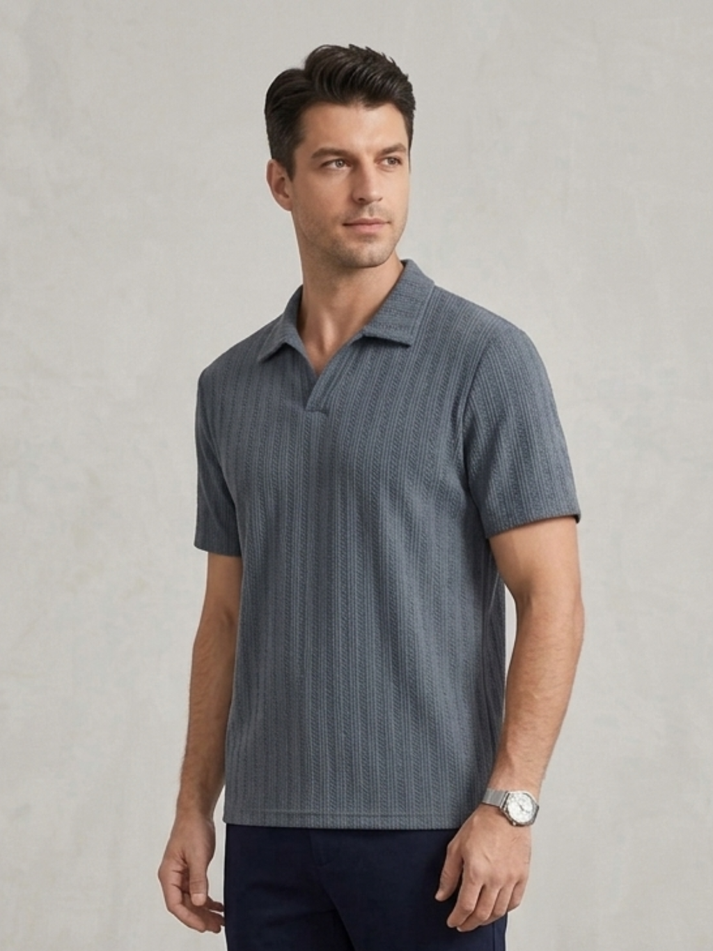Swanah Men's Premium Textured Knit Polo Shirt - Grey
