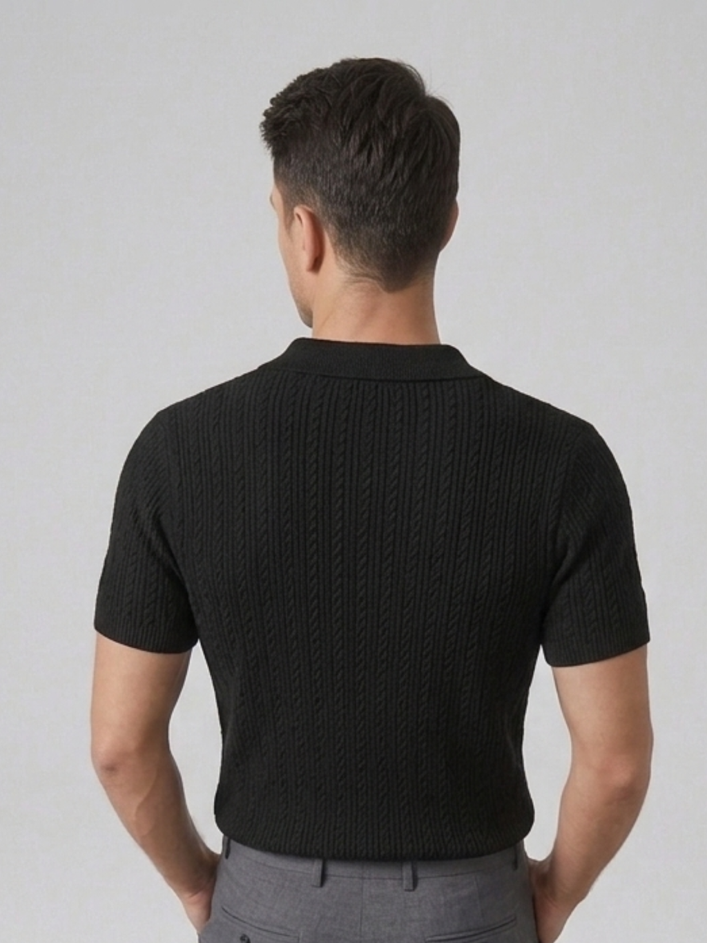 Swanah Men's Premium Textured Knit Polo Shirt - Black