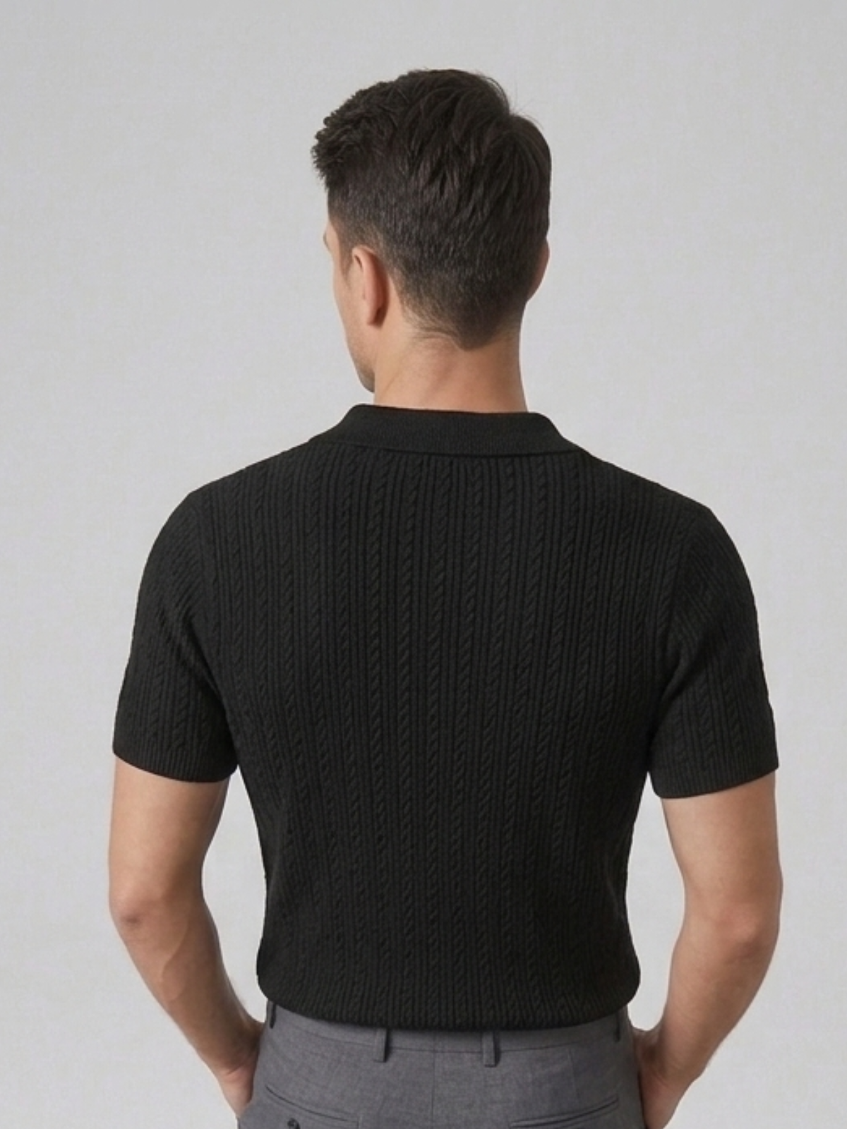 Swanah Men's Premium Textured Knit Polo Shirt - Black