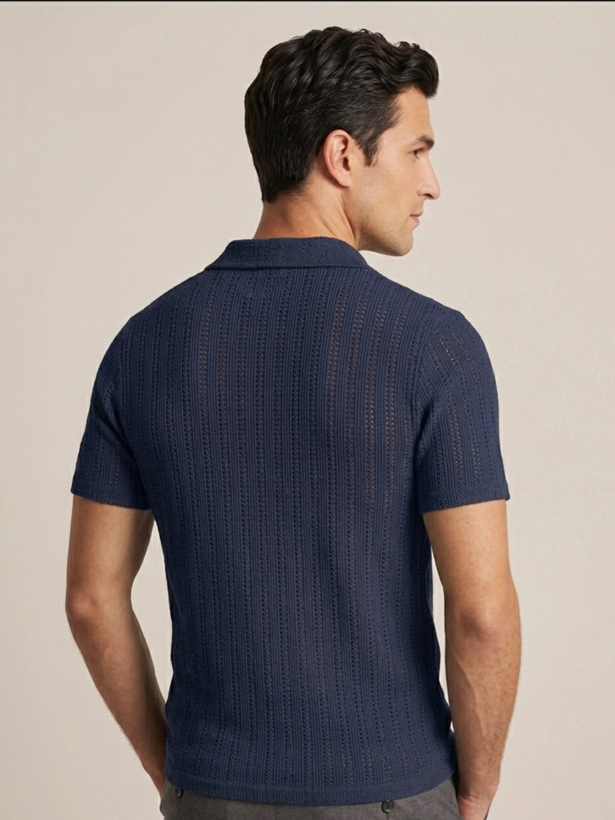 Swanah Men's Premium Textured Knit Polo Shirt - Navy Blue