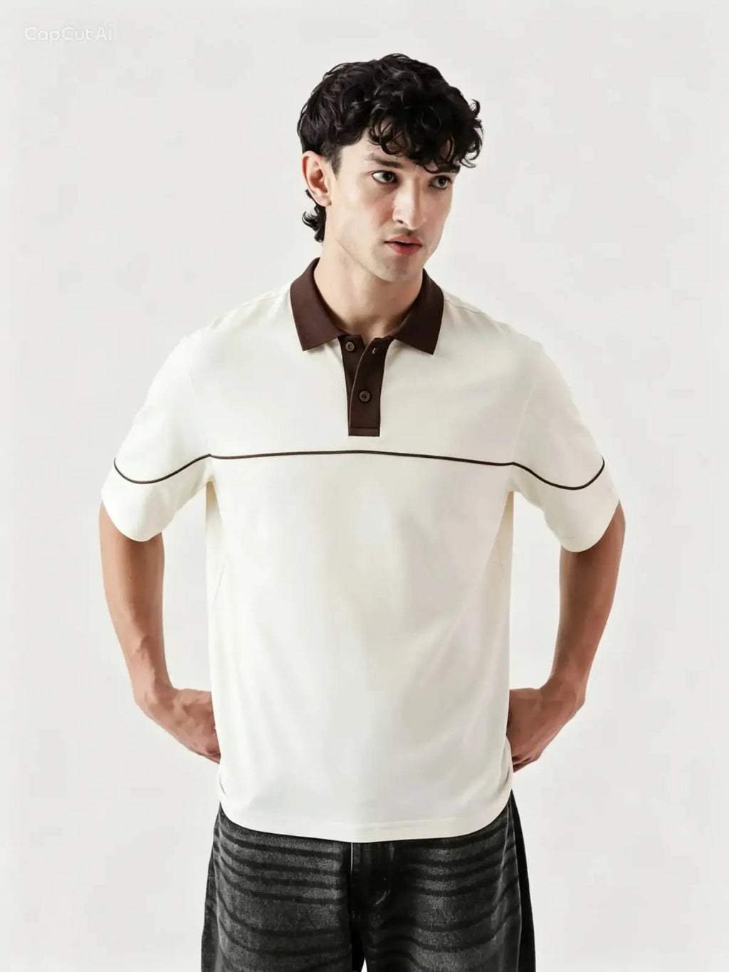 Monarch Polo — Ivory & Espresso Brown Contrast Collar - Swanah.Store