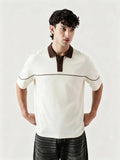 Monarch Polo — Ivory & Espresso Brown Contrast Collar - Swanah.Store