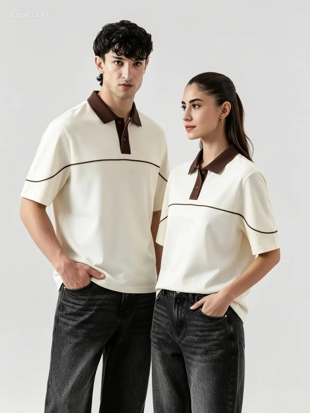 Monarch Polo — Ivory & Espresso Brown Contrast Collar - Swanah.Store