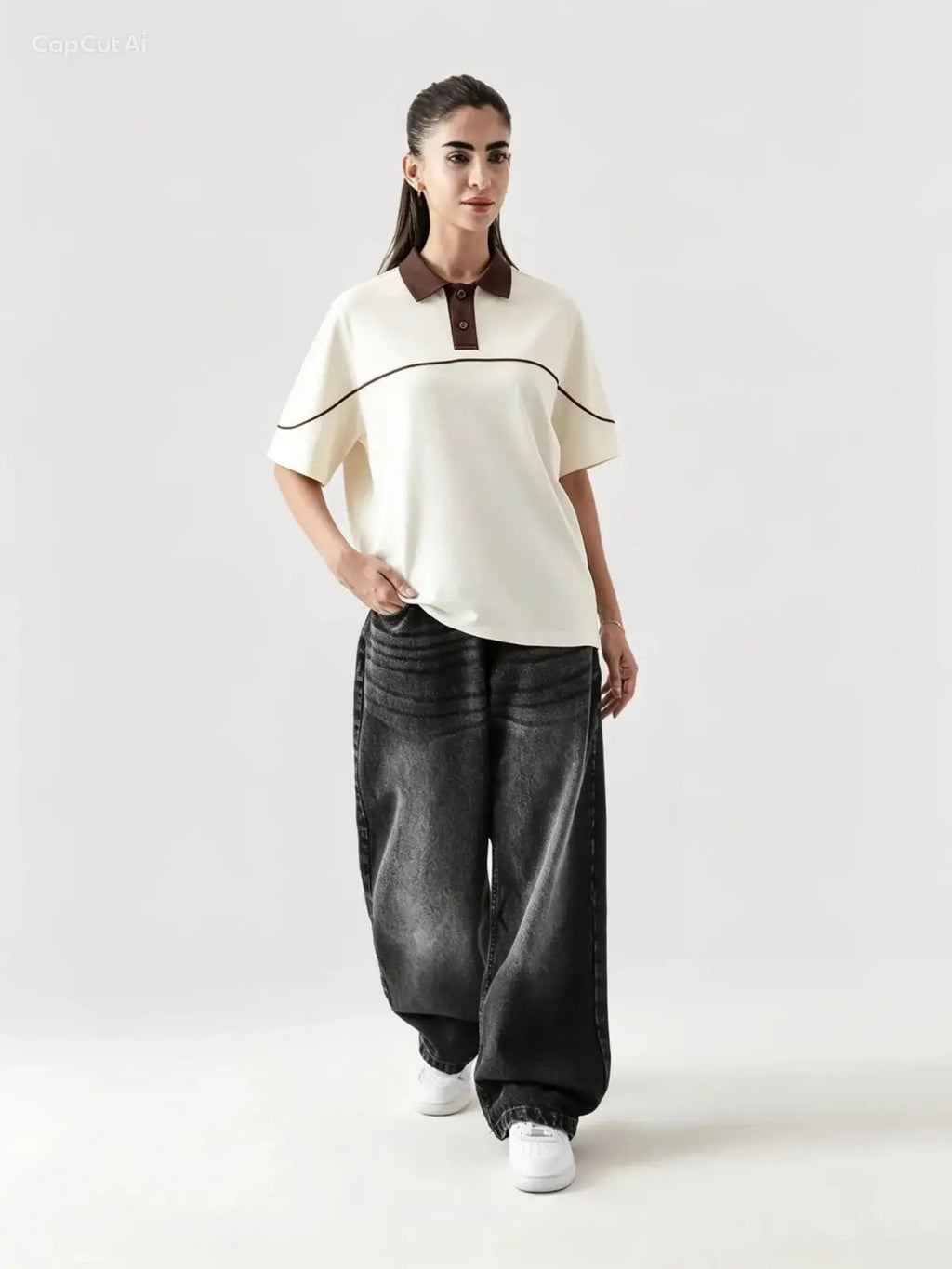 Monarch Polo — Ivory & Espresso Brown Contrast Collar - Swanah.Store