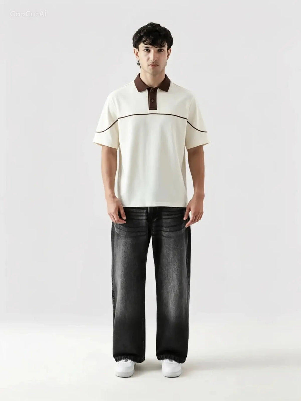 Monarch Polo — Ivory & Espresso Brown Contrast Collar - Swanah.Store