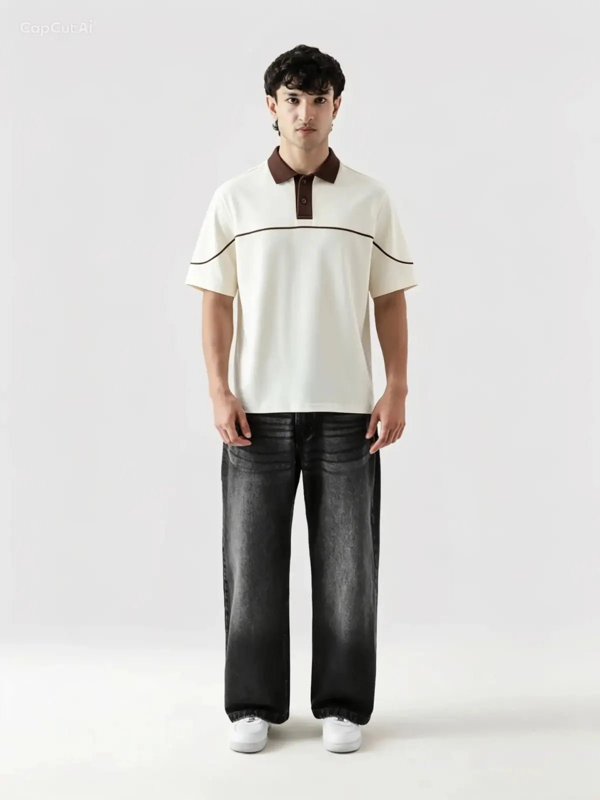 Monarch Polo — Ivory & Espresso Brown Contrast Collar - Swanah.Store
