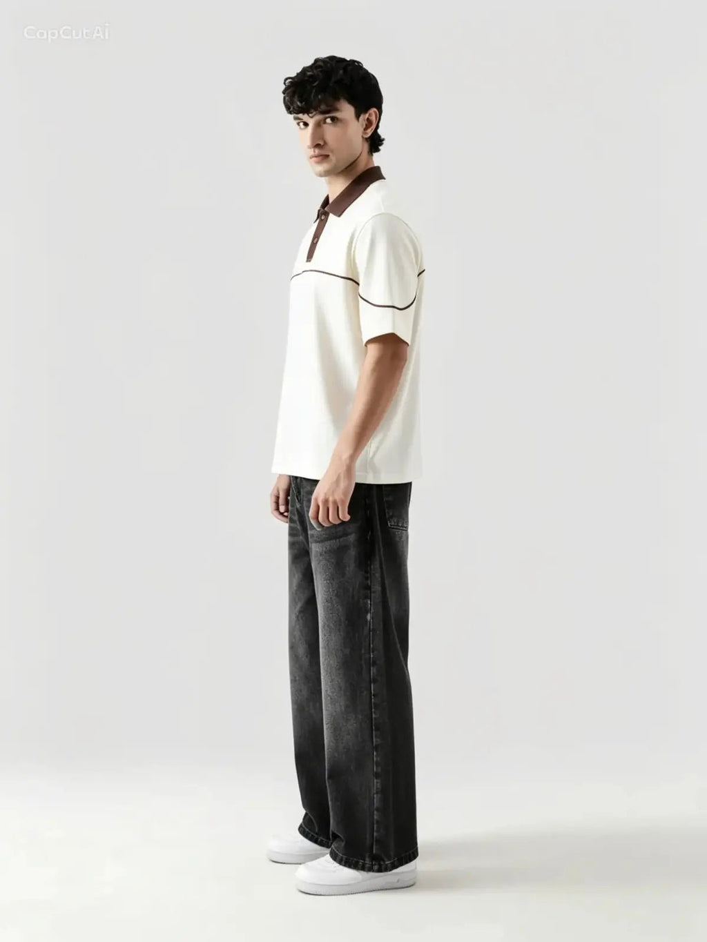 Monarch Polo — Ivory & Espresso Brown Contrast Collar - Swanah.Store