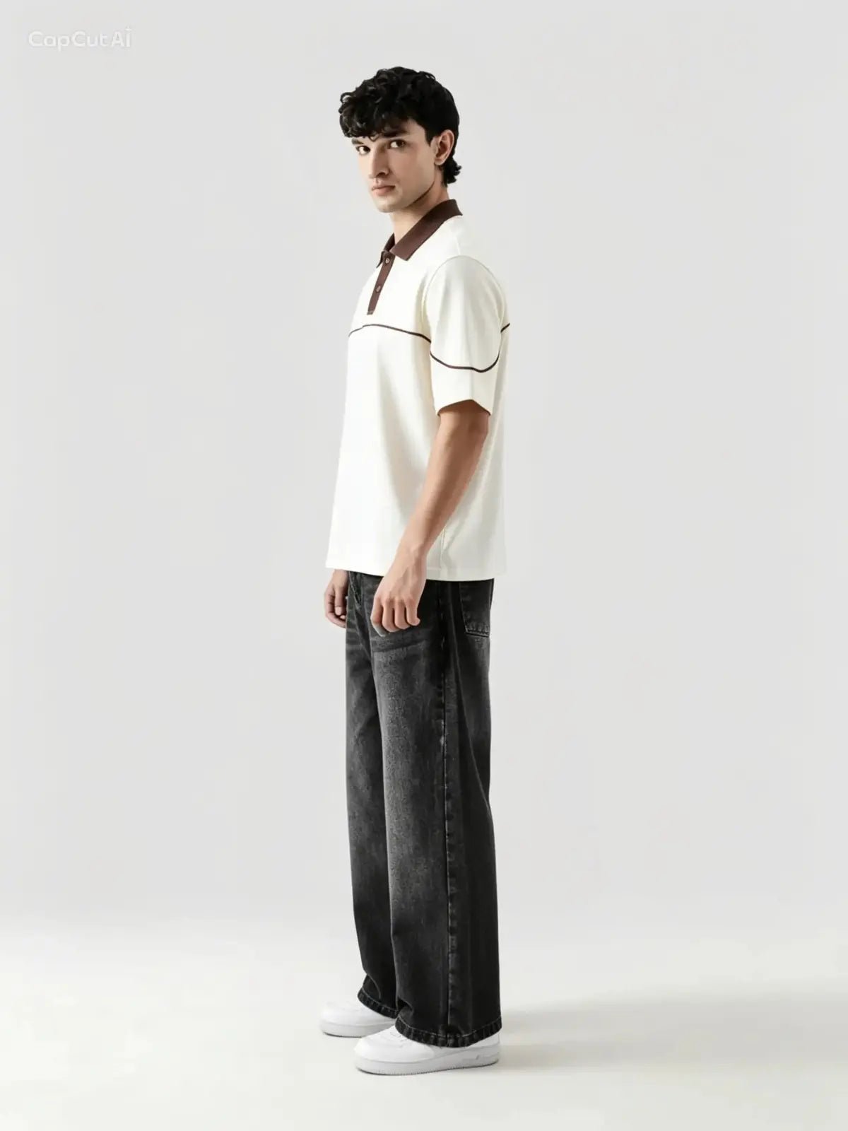 Monarch Polo — Ivory & Espresso Brown Contrast Collar - Swanah.Store